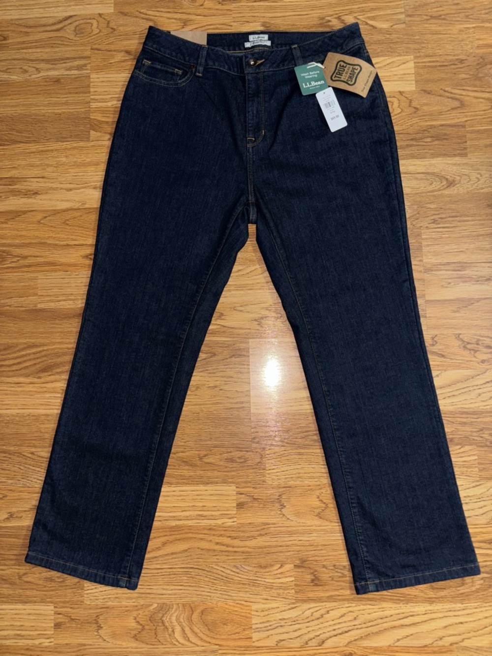 LL Bean True Shape Straight Jeans Women’s 14 Petite Classic Fit Dark Wash Lined
